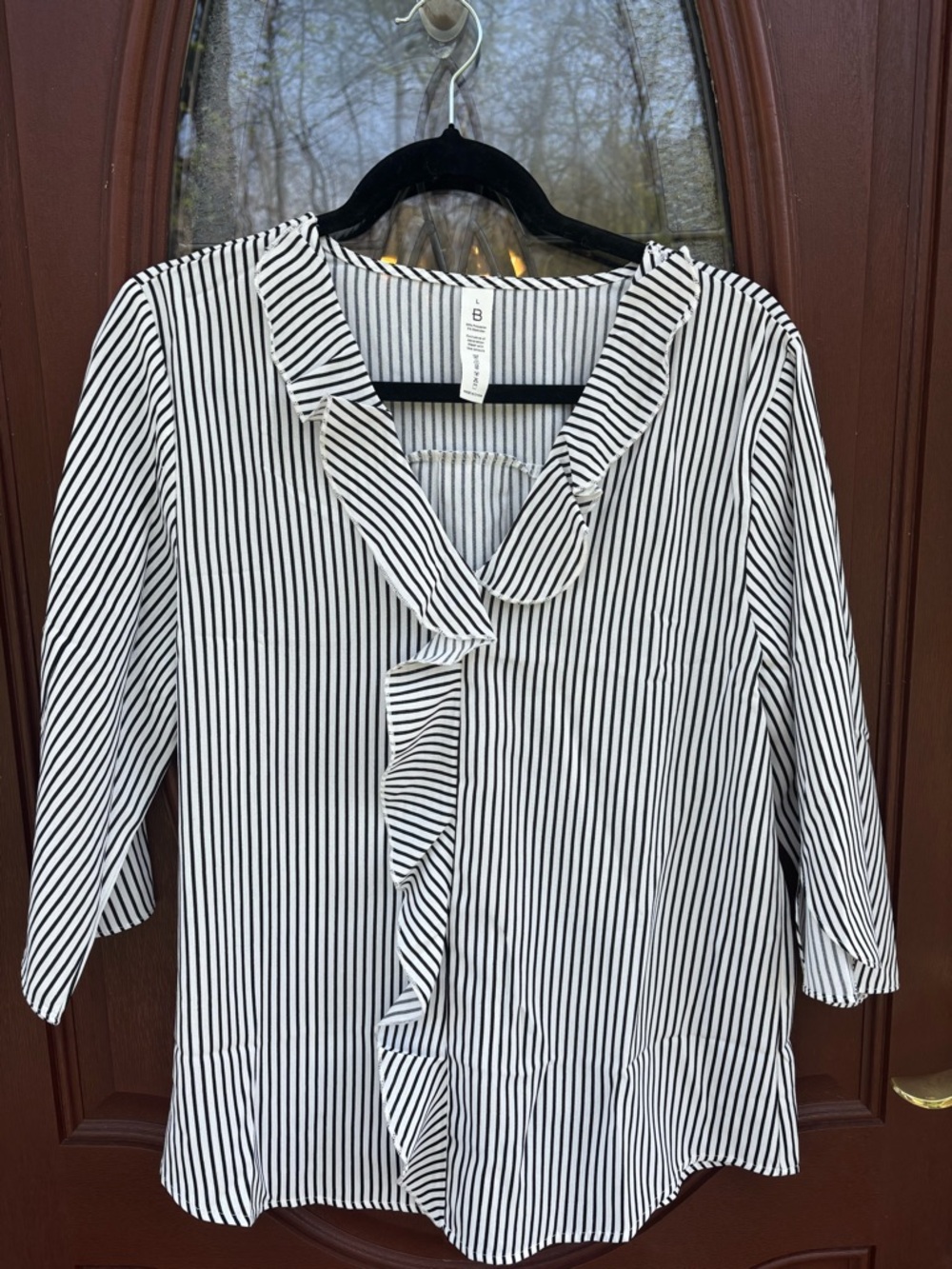 Zara Black and White Striped Ruffle Blouse